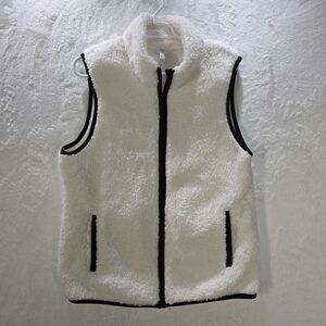 Time and Tru White Fleece Vest with Black Accents Size Large (12-14)